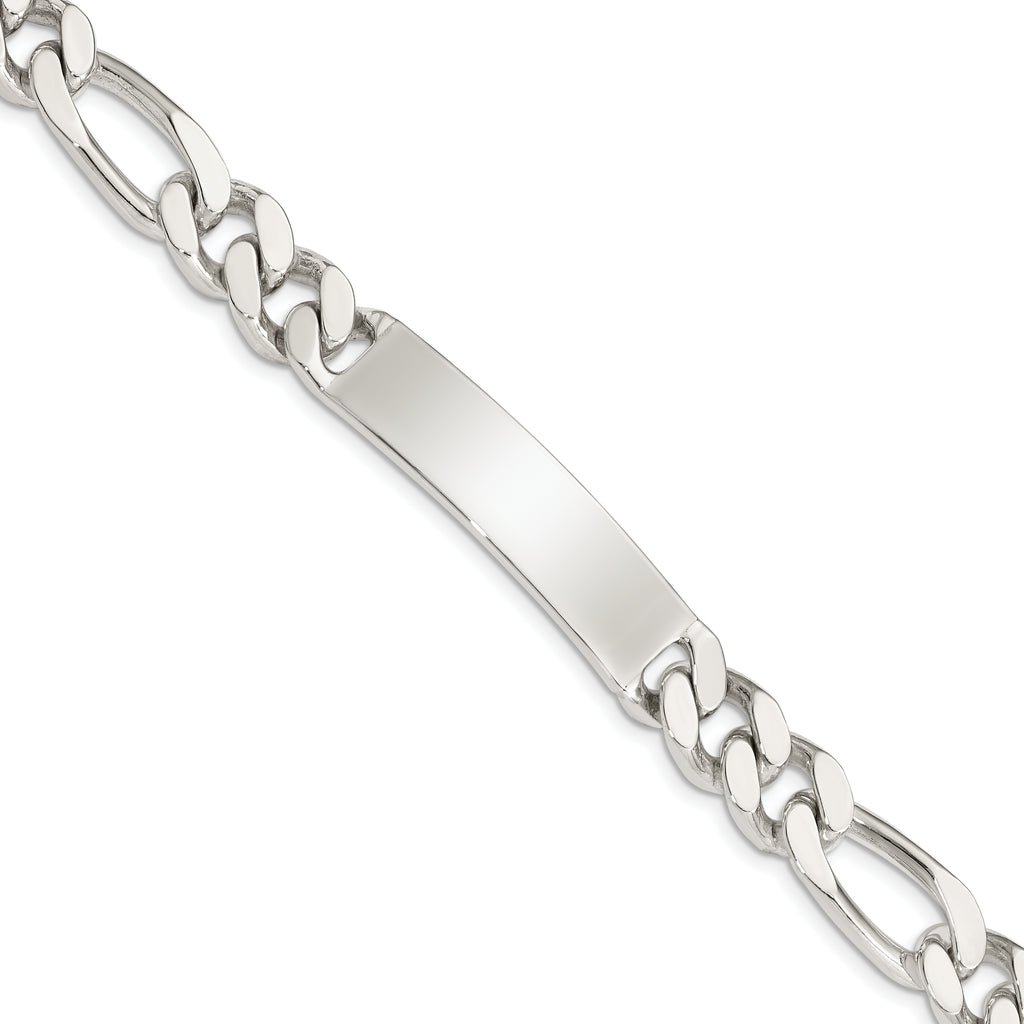 Sterling Silver Polished Engravable Figaro Link 40x10mm Plate 8.5 inch ID Bracelet