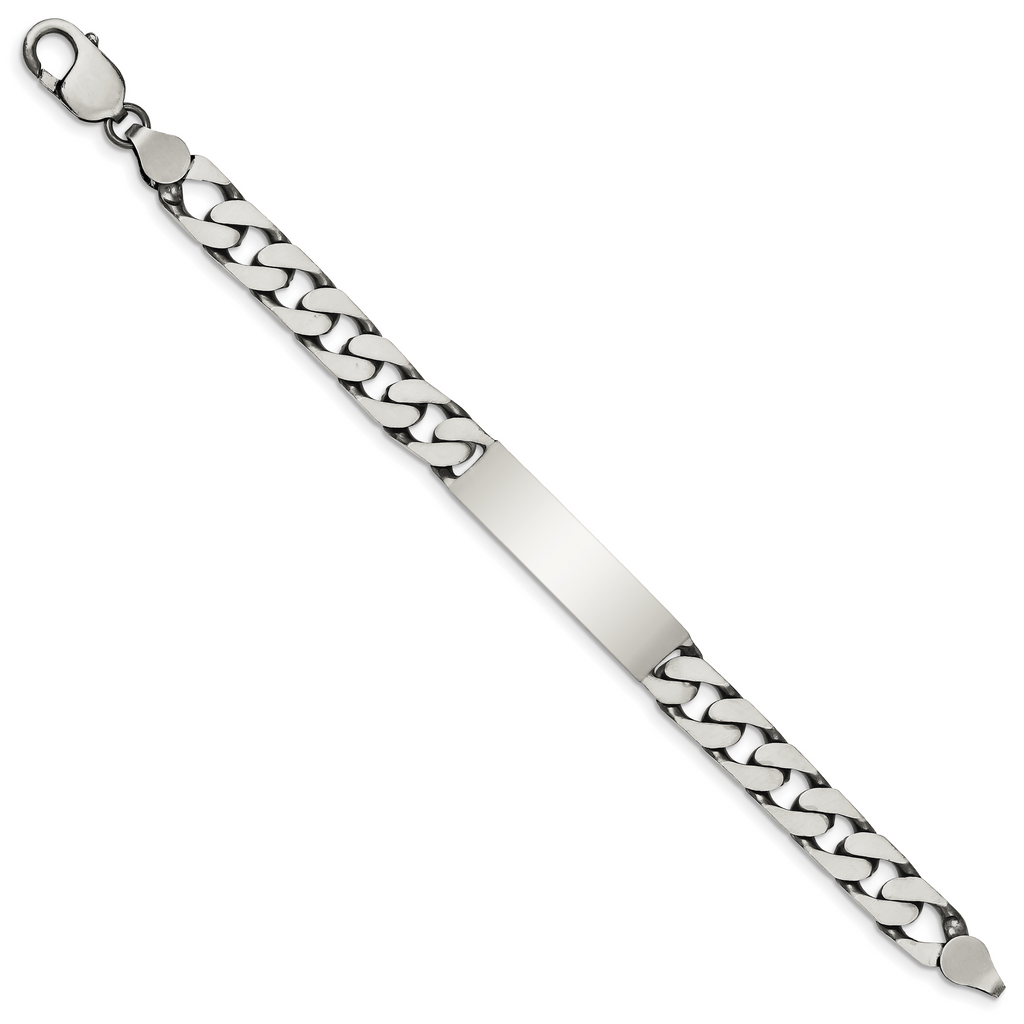 Sterling Silver 8.5inch Engraveable Antiqued Curb Link ID Bracelet