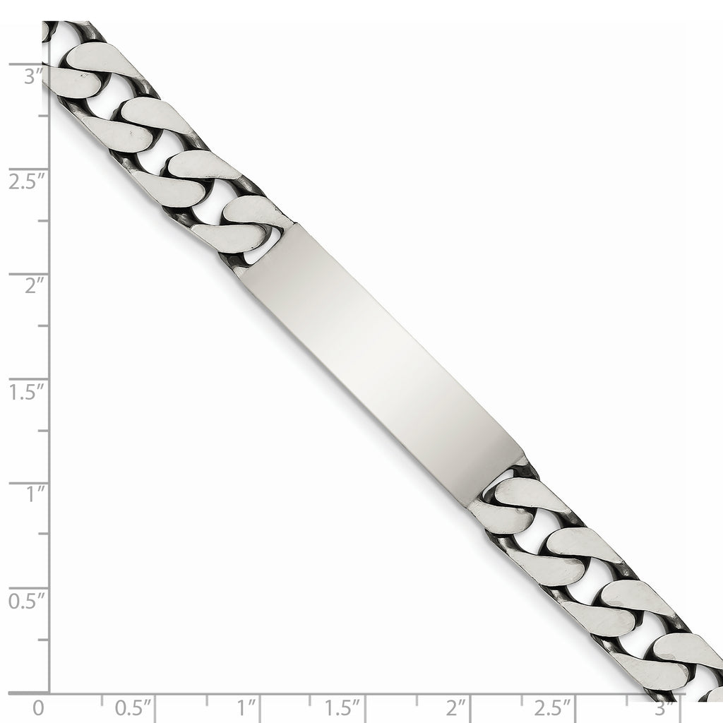 Sterling Silver 8.5inch Engraveable Antiqued Curb Link ID Bracelet