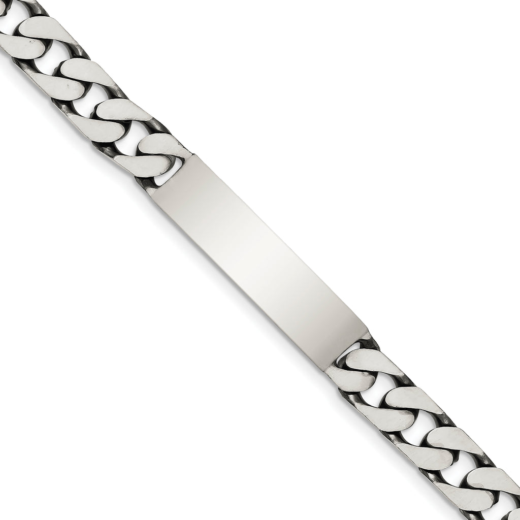 Sterling Silver 8.5inch Engraveable Antiqued Curb Link ID Bracelet