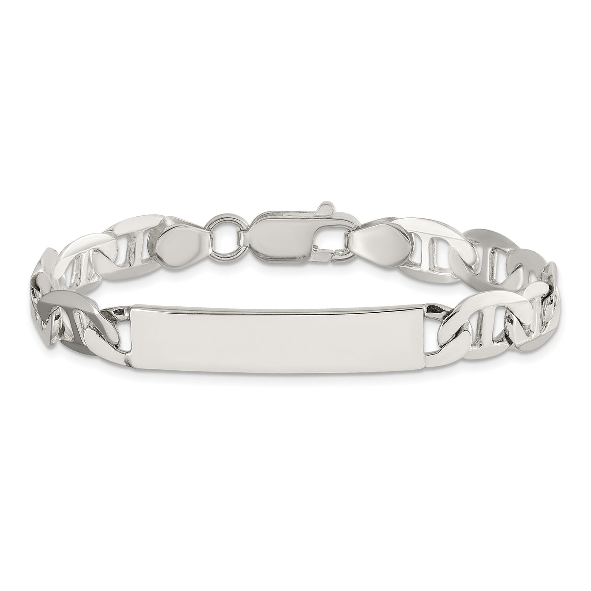 Sterling Silver Polished Engravable Anchor Link 33x8mm Plate 7 inch ID Bracelet