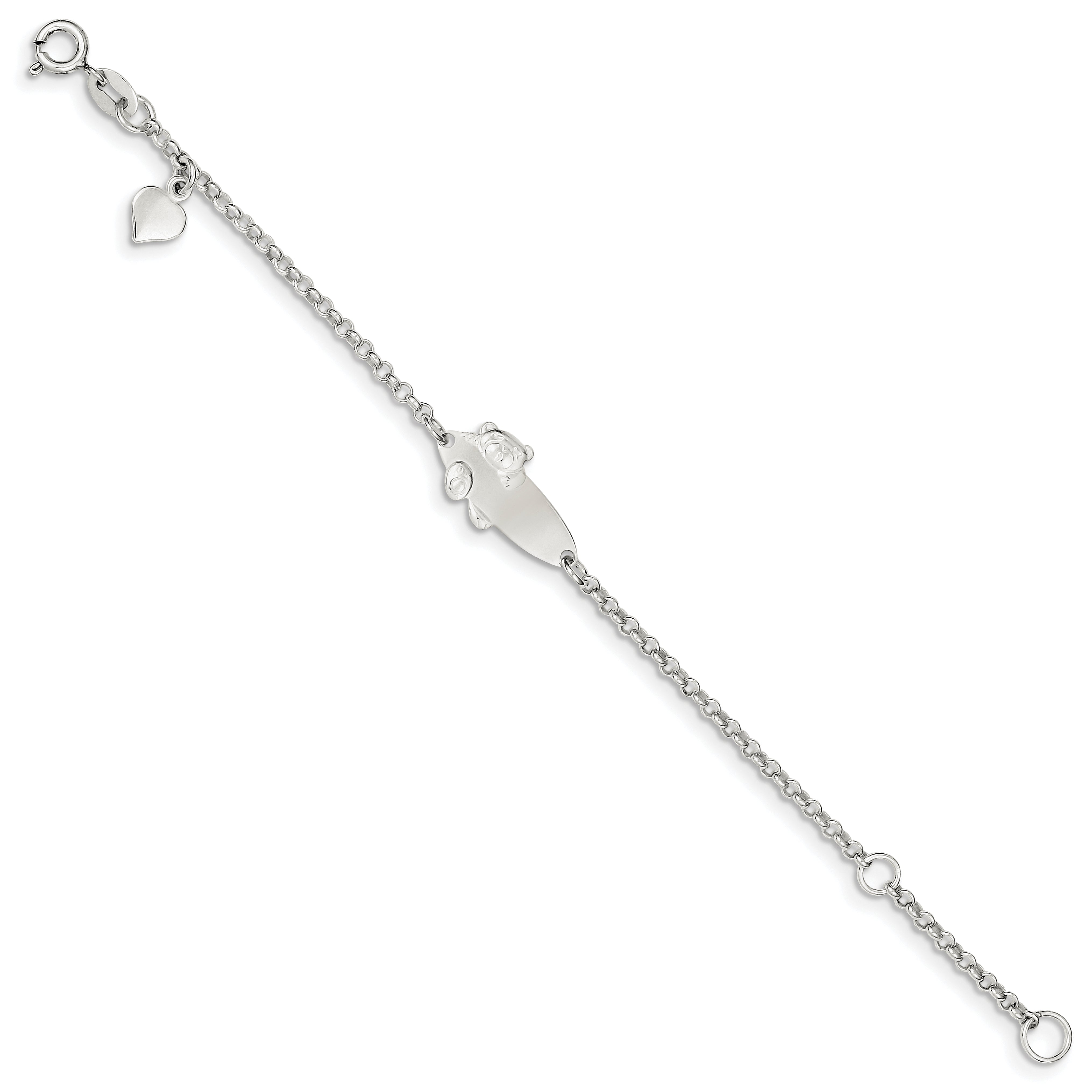 Sterling Silver Polished Childrens Teddy Bear 5in Plus 1in Ext ID Bracelet