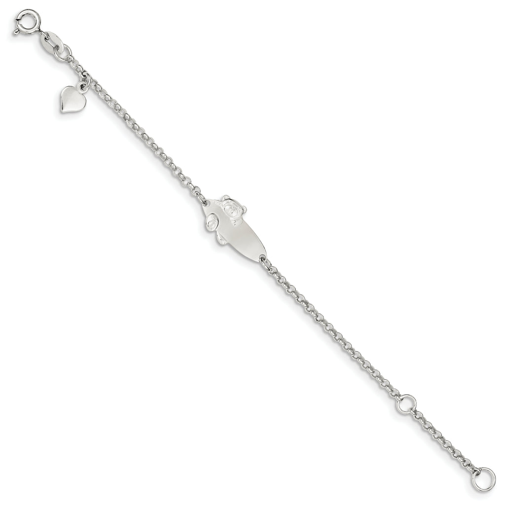 Sterling Silver Polished Childrens Teddy Bear 5in Plus 1in Ext ID Bracelet