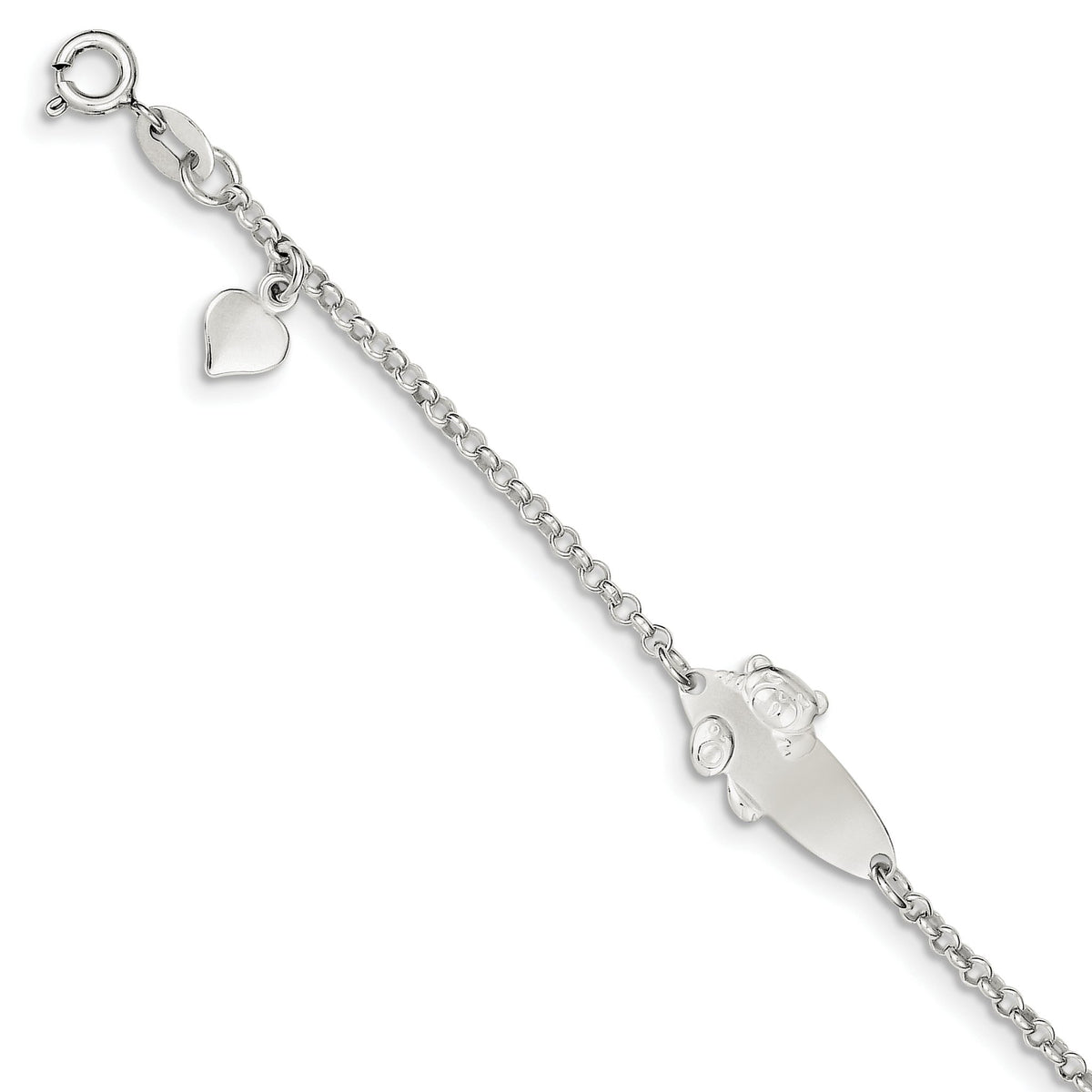 Plate Heart Dangle ID Bracelet in Sterling Silver, Engravable, 5 Inch - Sophia Jewelers Main image