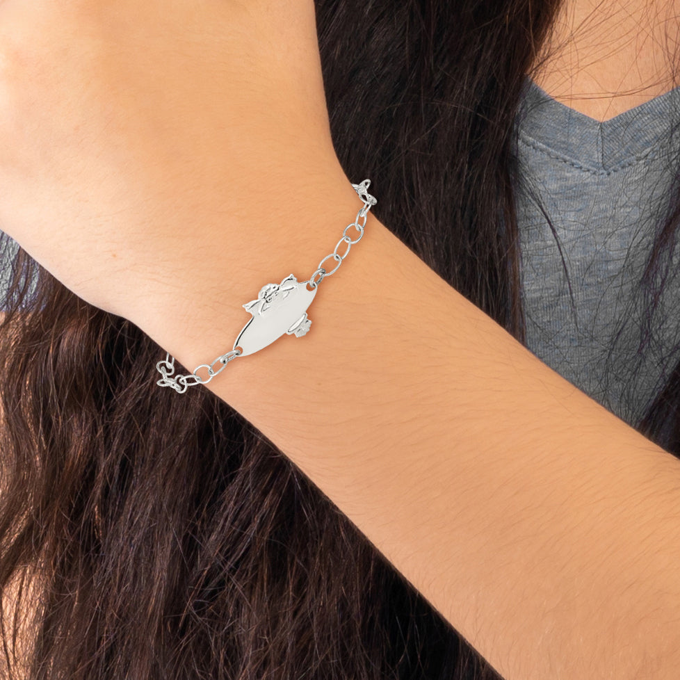 Sterling Silver Polished Angel Baby Engraveable ID Bracelet Secondary image