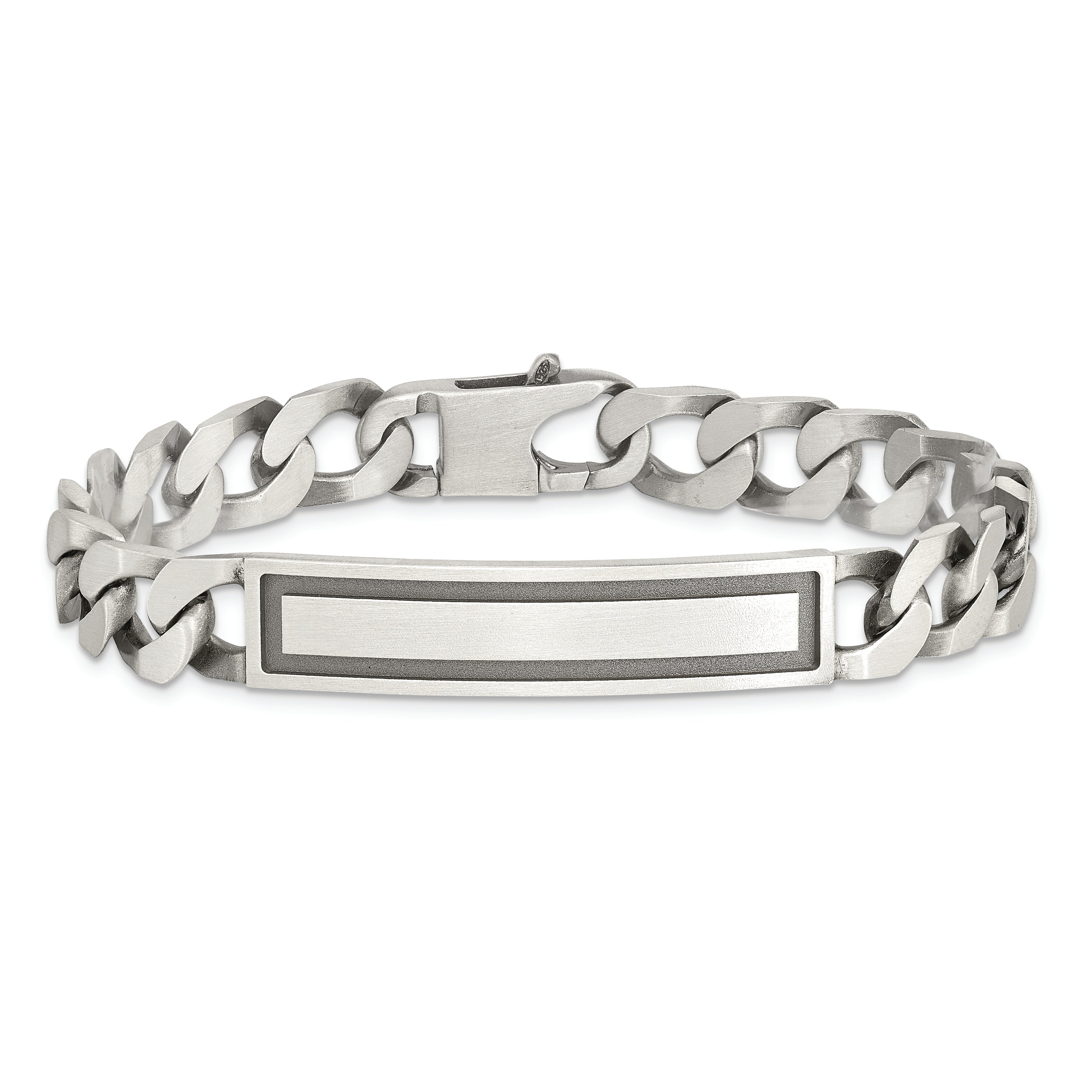 Sterling Silver Antiqued Satin  Curb Link ID Bracelet