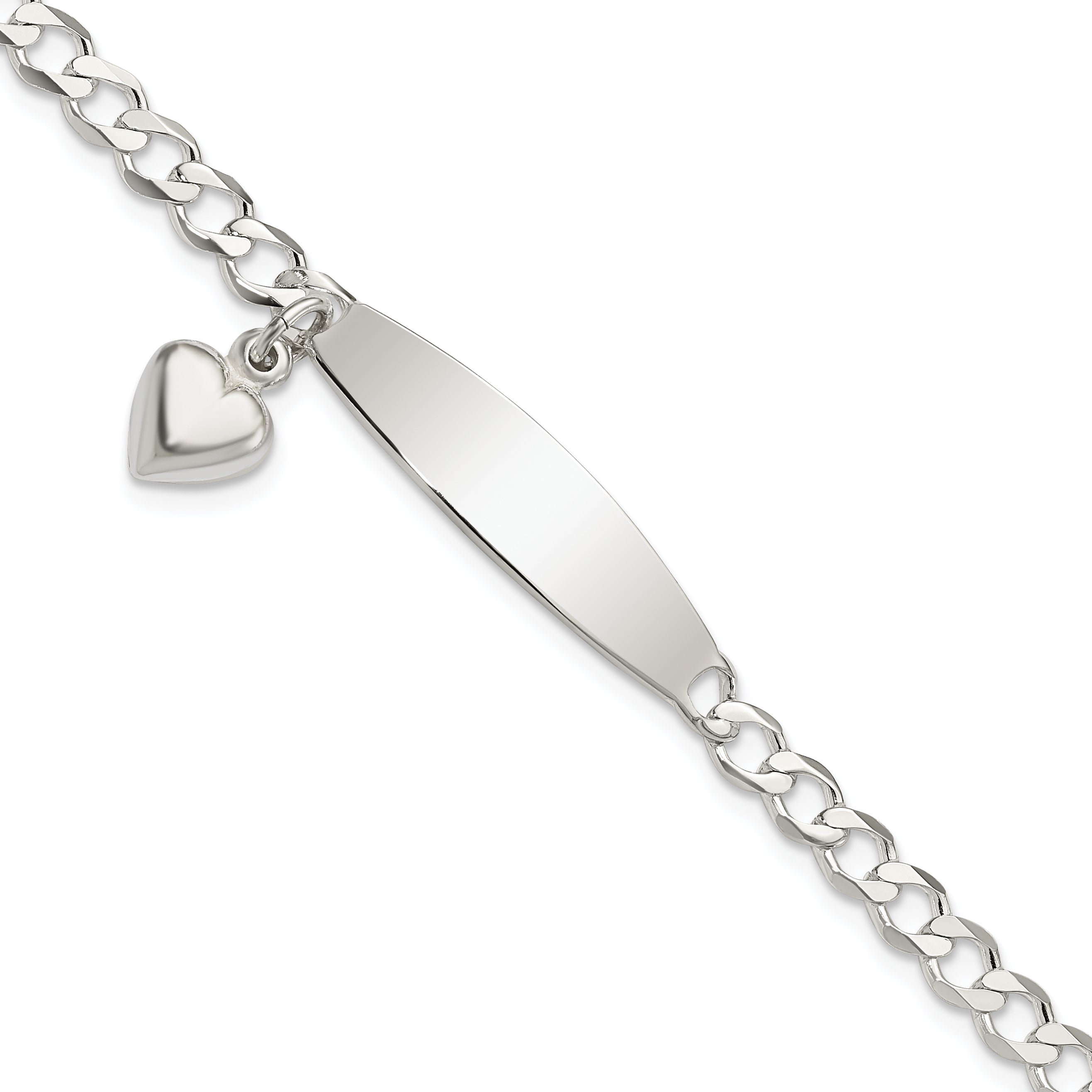 Sterling Silver Polished Curb Link ID Heart Dangle Bracelet Main image
