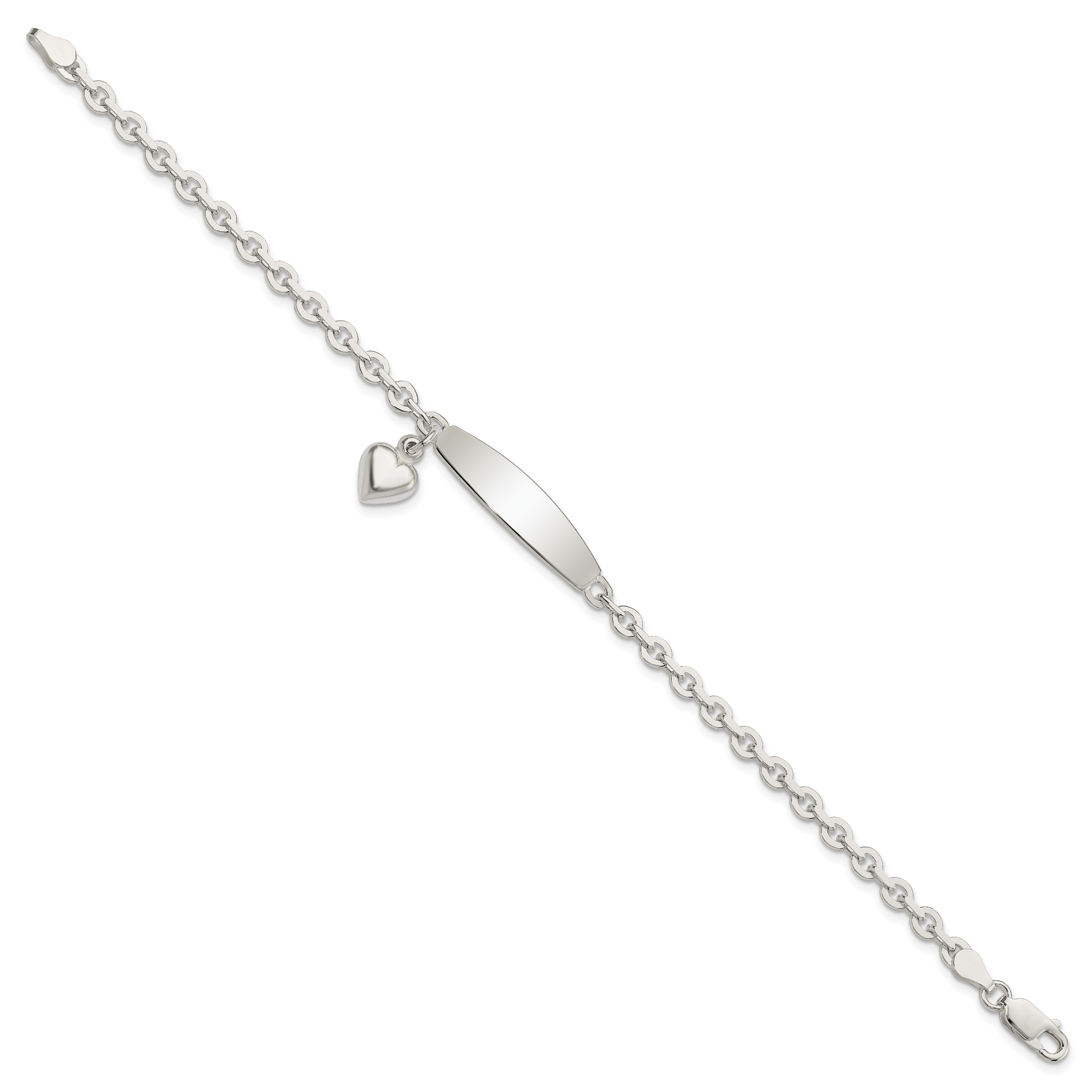 Sterling Silver Polished Rolo Link ID Heart Dangle Bracelet Secondary image