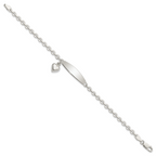 Sterling Silver Polished Rolo Link ID Heart Dangle Bracelet