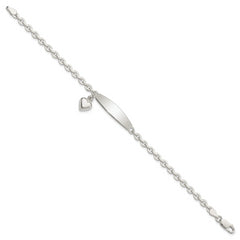 Sterling Silver Polished Rolo Link ID Heart Dangle Bracelet