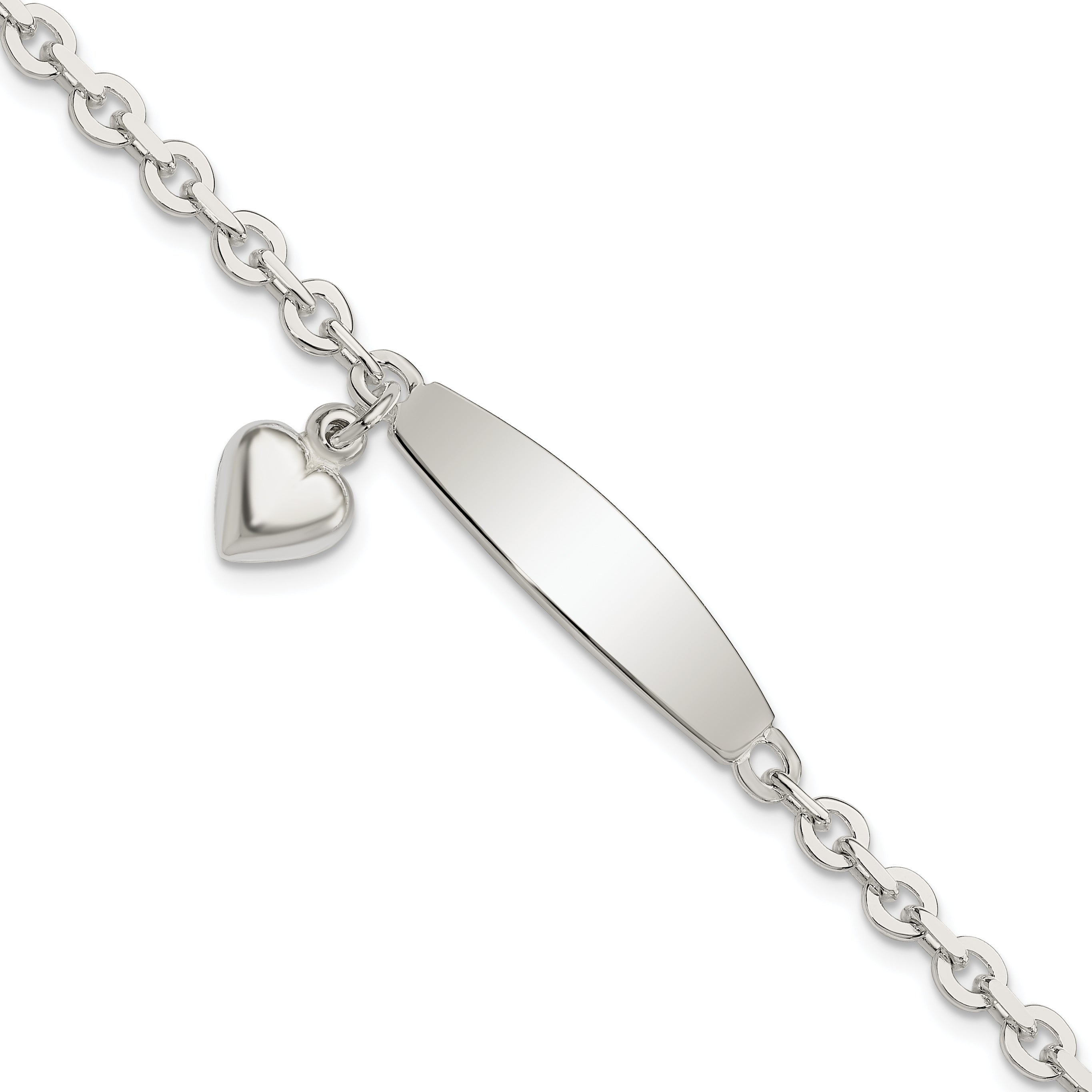 Sterling Silver Polished Rolo Link ID Heart Dangle Bracelet Main image