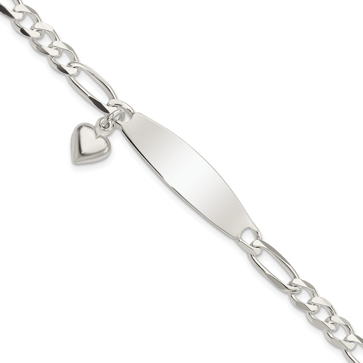Figaro ID Heart Dangle Bracelet in Sterling Silver - Sophia Jewelers Main image