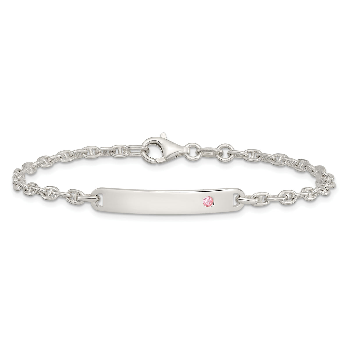 Pink Cubic Zirconia ID Bracelet in Sterling Silver, 5mm, 7.5 Inch - Sophia Jewelers