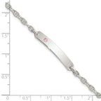 Sterling Silver Polished ID with Pink CZ Bracelet