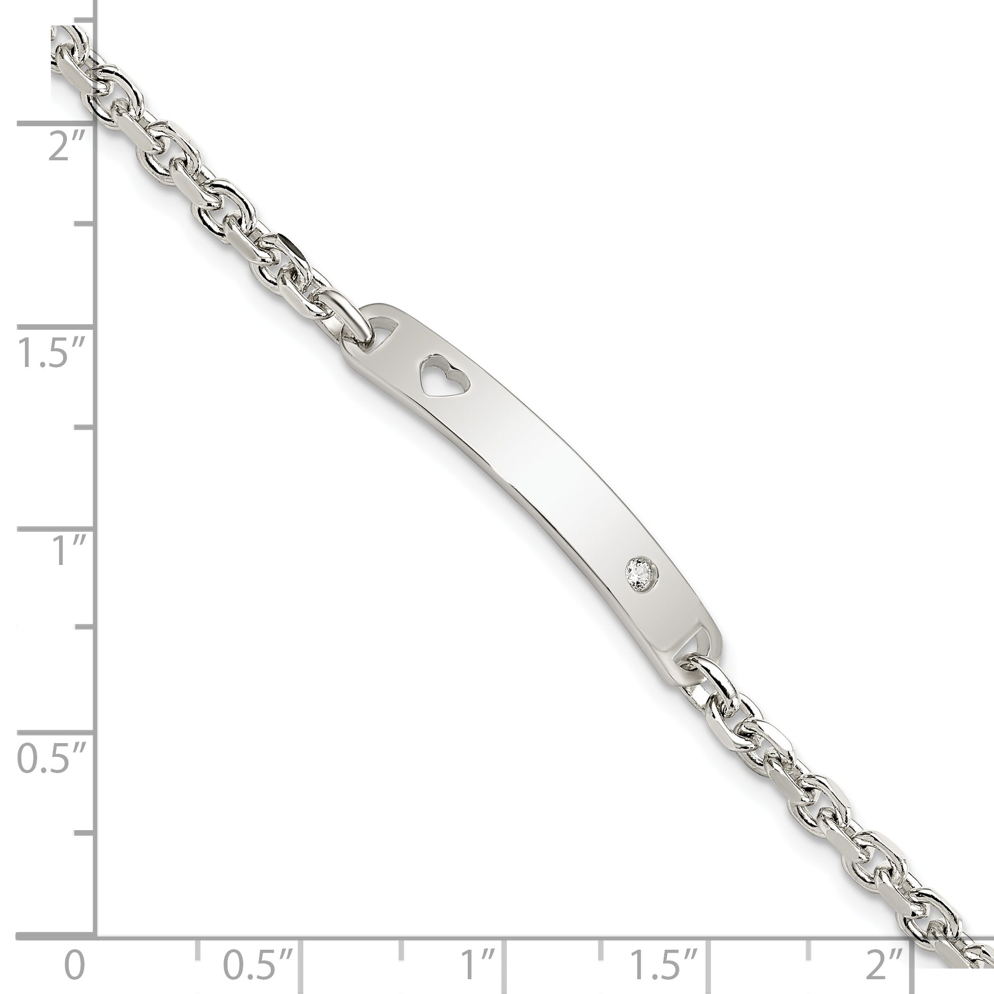 Sterling Silver Polished ID With CZ Heart Bracelet