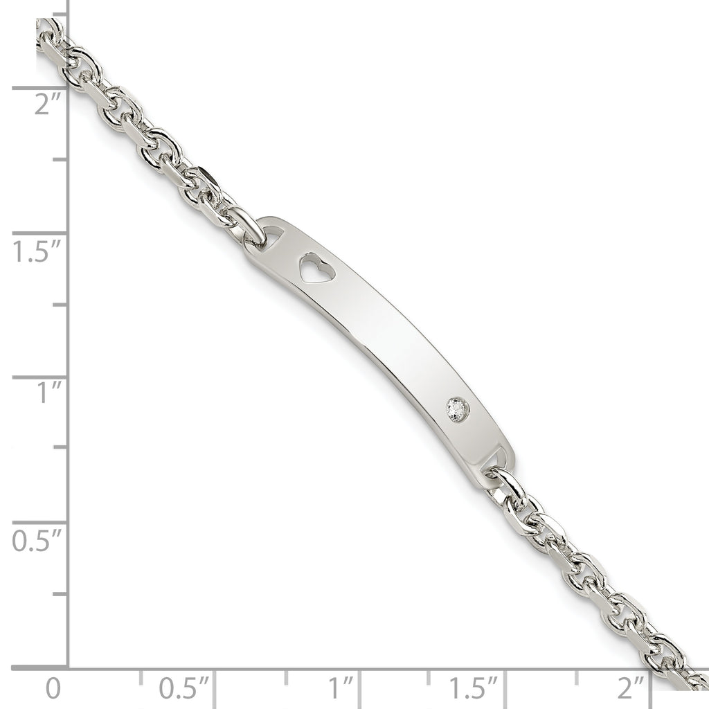 Sterling Silver Polished ID With CZ Heart Bracelet