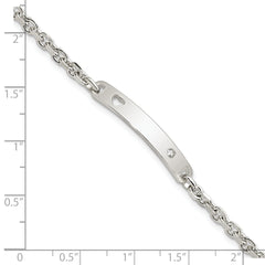 Sterling Silver Polished ID With CZ Heart Bracelet
