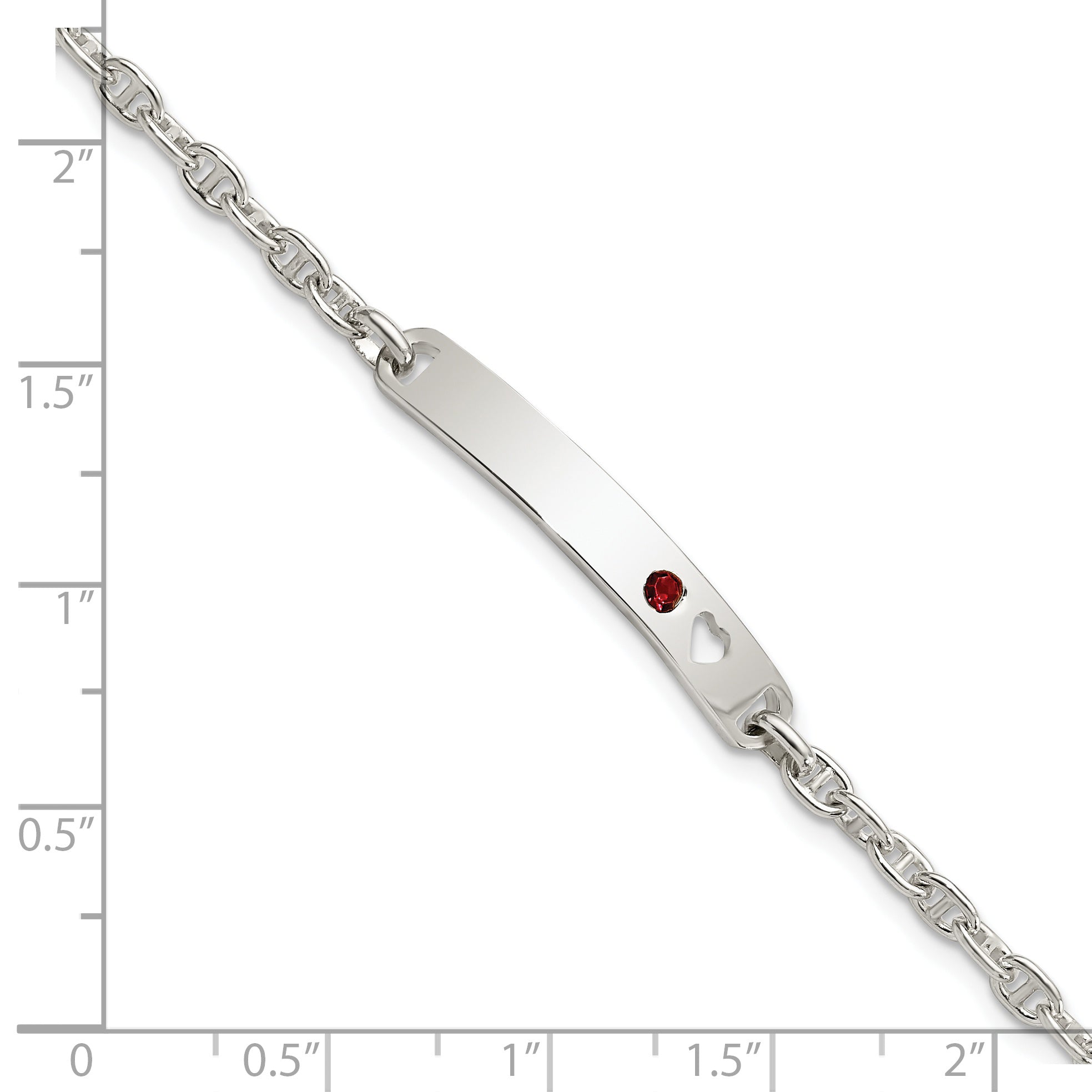 Sterling Silver Polished ID with Red CZ Heart Bracelet Secondary image