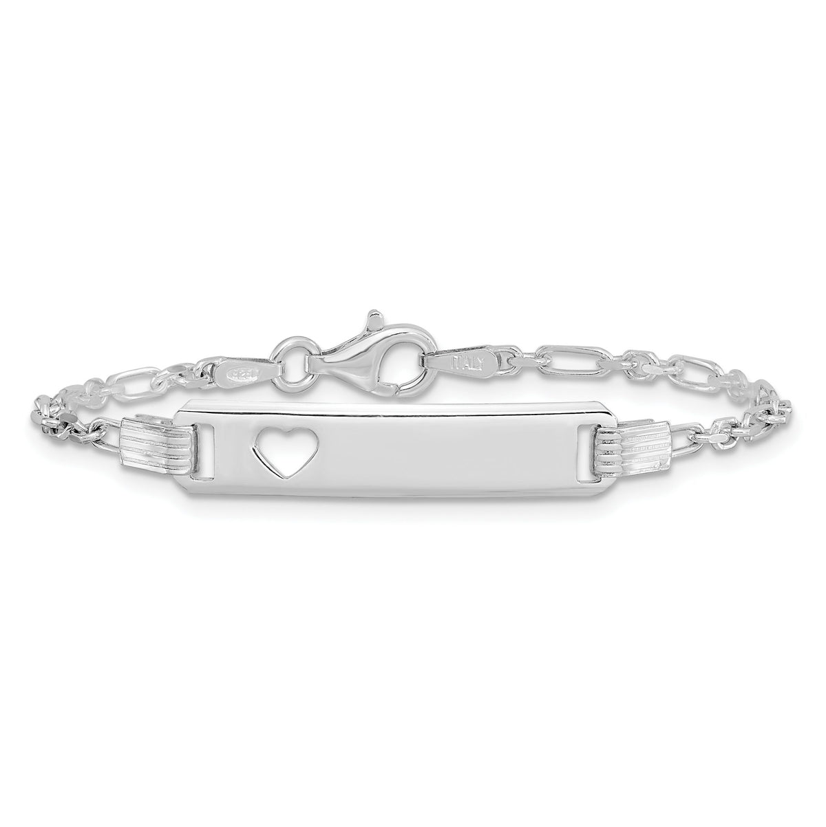 Heart Plate ID Bracelet in Sterling Silver, 6x27mm Engravable, 5.5 Inch - Sophia Jewelers