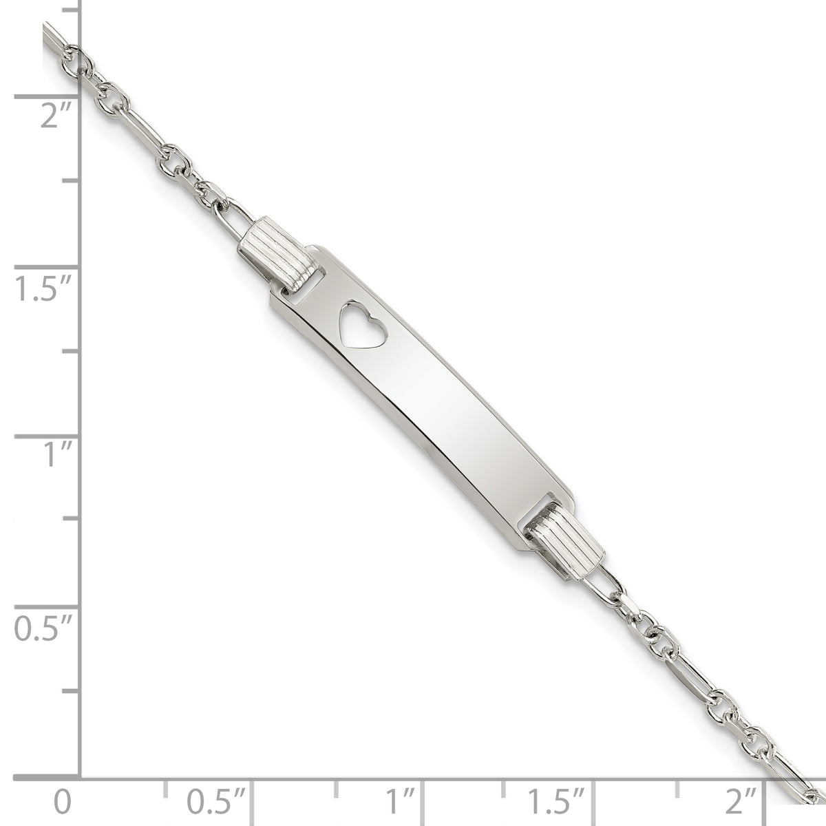 Heart Plate ID Bracelet in Sterling Silver, 6x27mm Engravable, 5.5 Inch - Sophia Jewelers