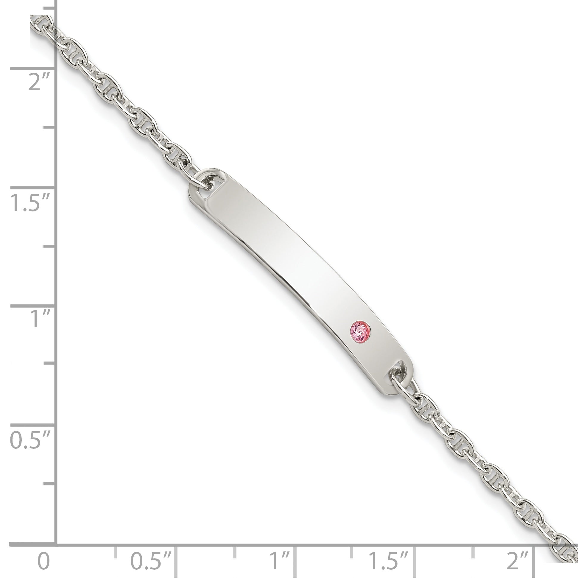 Sterling Silver Polished Childrens ID with Pink CZ Bracelet Secondary image