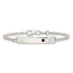 Children's ID Bar Bracelet in Sterling Silver with Red Cubic Zirconia, 5.5 Inch - Sophia Jewelers