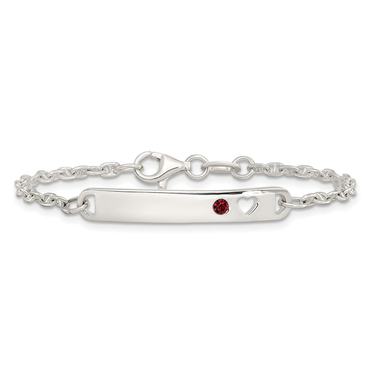 Children's ID Bar Bracelet in Sterling Silver with Red Cubic Zirconia, 5.5 Inch - Sophia Jewelers