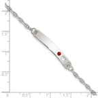 Children's ID Bar Bracelet in Sterling Silver with Red Cubic Zirconia, 5.5 Inch - Sophia Jewelers