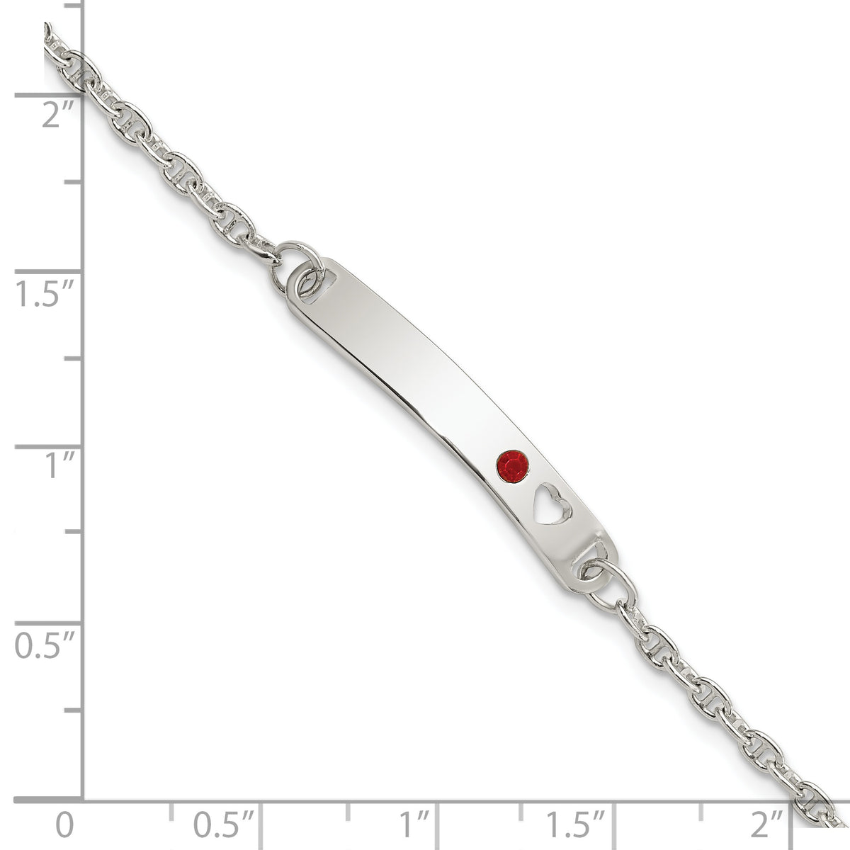 Children's ID Bar Bracelet in Sterling Silver with Red Cubic Zirconia, 5.5 Inch - Sophia Jewelers