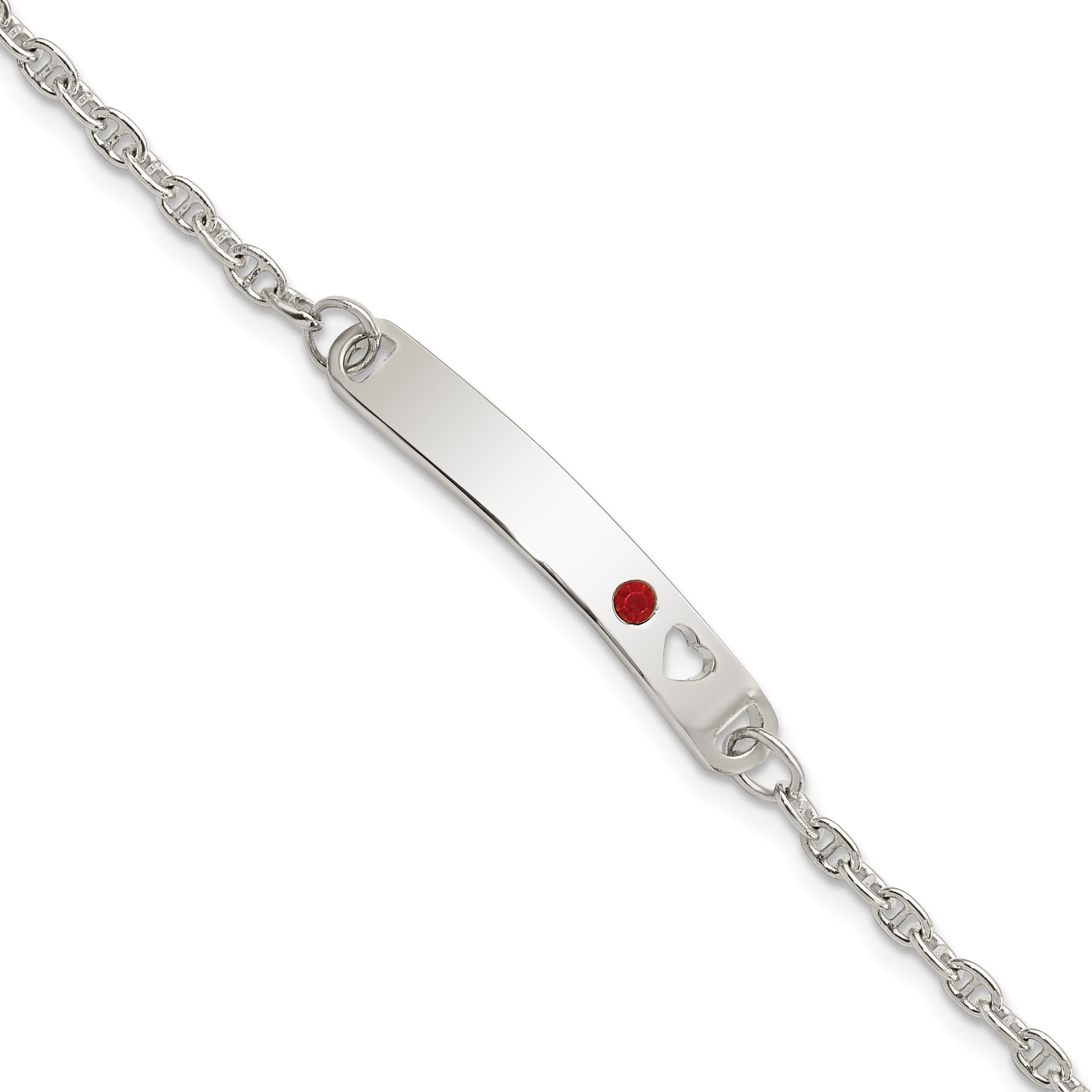 Sterling Silver Polished Childrens ID with Red CZ Heart Bracelet Main image