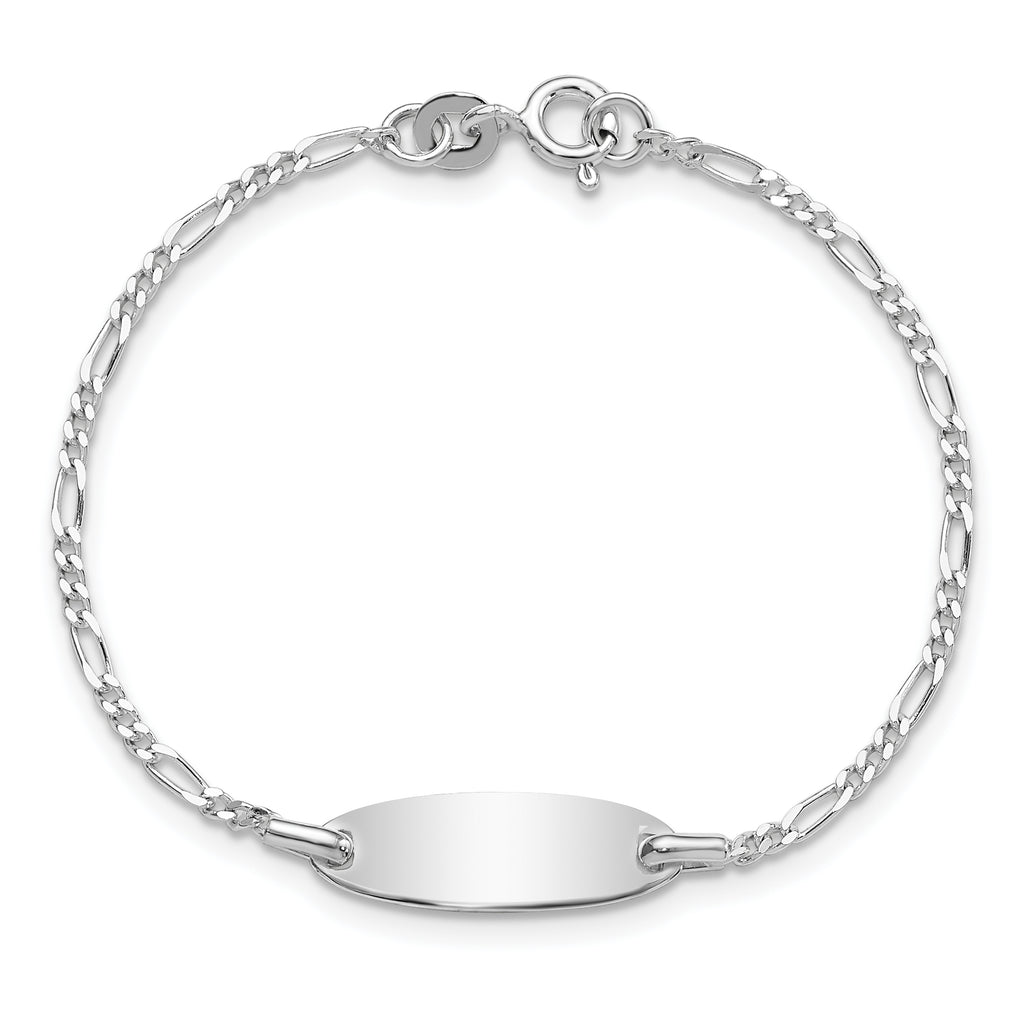 Sterling Silver Engravable Figaro Link 20x7mm Oval Plate 6 inch ID Bracelet