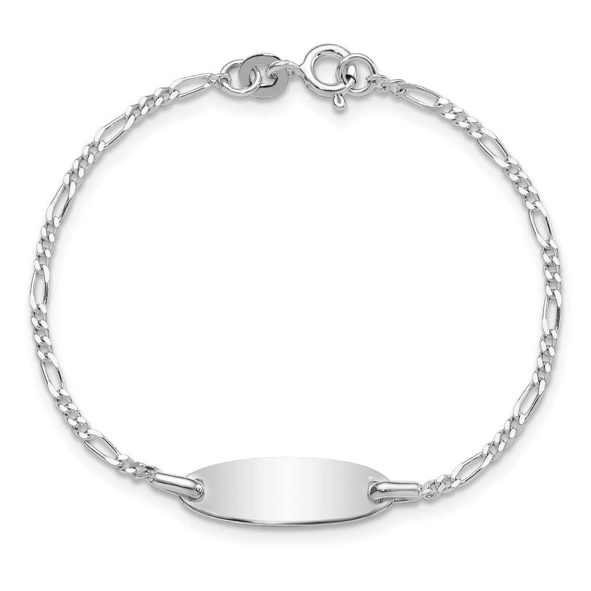 Sterling Silver Engravable Figaro Link 20x7mm Oval Plate 6 inch ID Bracelet