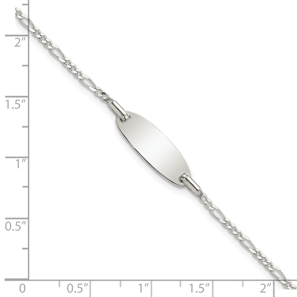 Sterling Silver Engravable Figaro Link 20x7mm Oval Plate 6 inch ID Bracelet