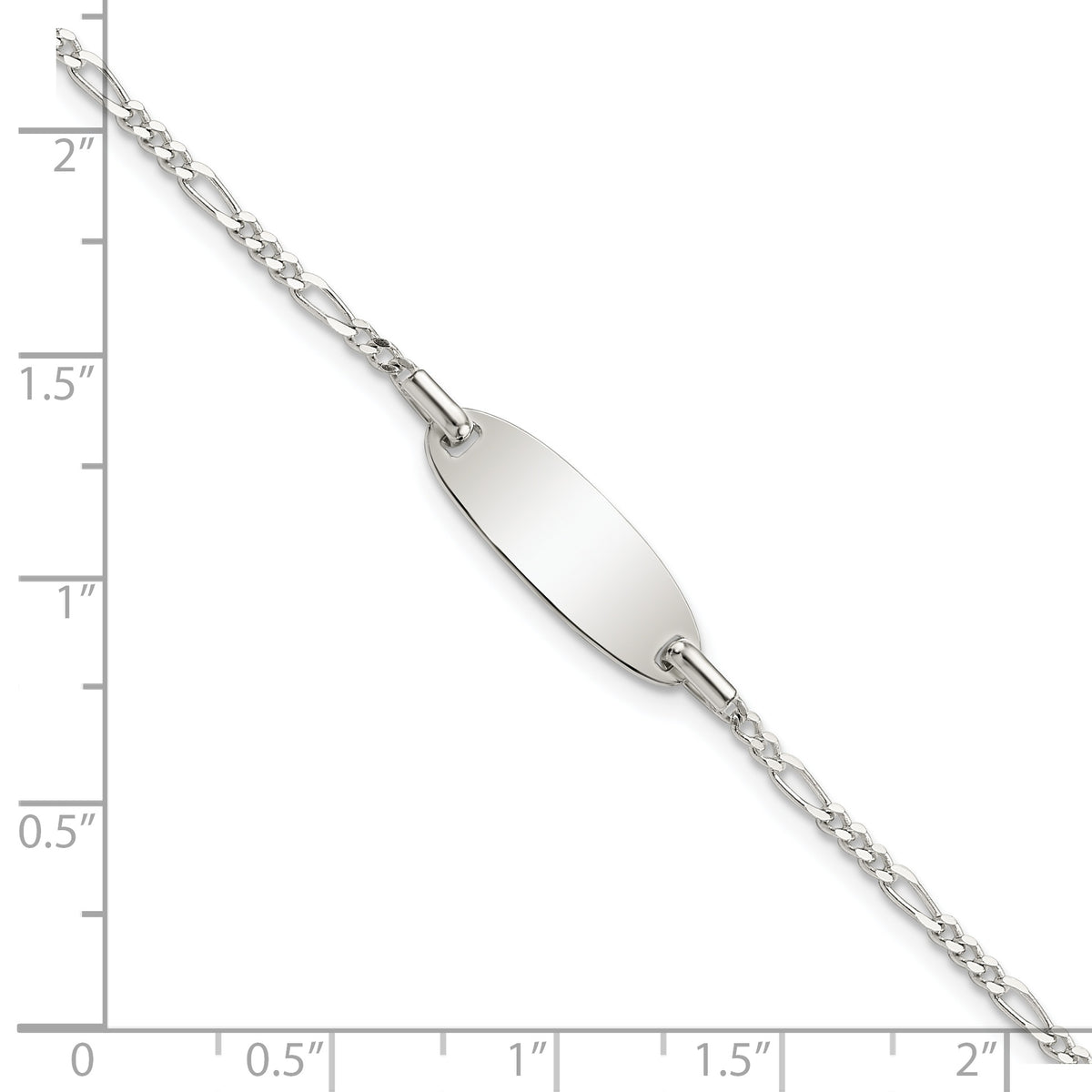 Sterling Silver Engravable Figaro Link 20x7mm Oval Plate 6 inch ID Bracelet