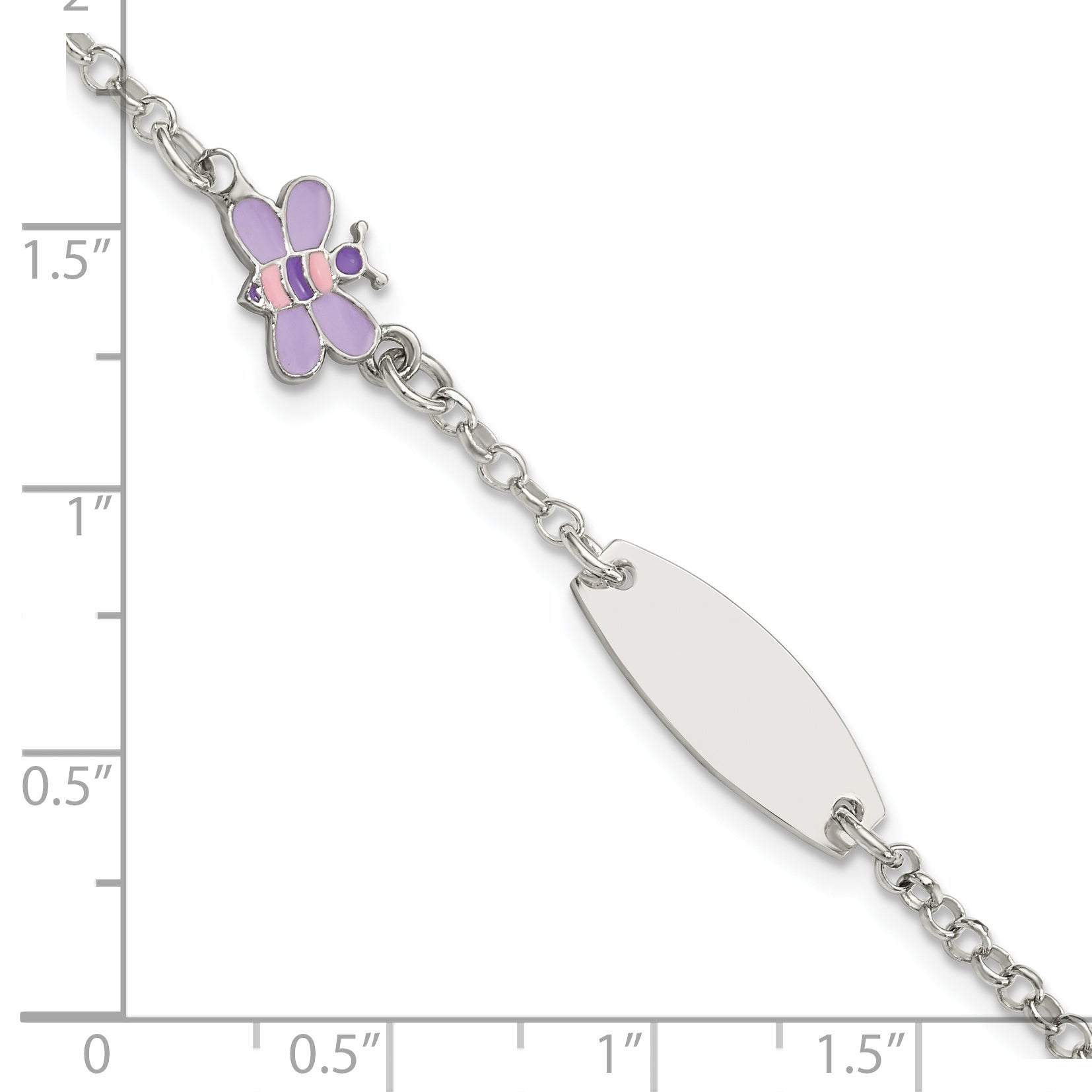 Sterling Silver Childrens Enameled Butterfly 5in Plus 1IN EXT ID Bracelet