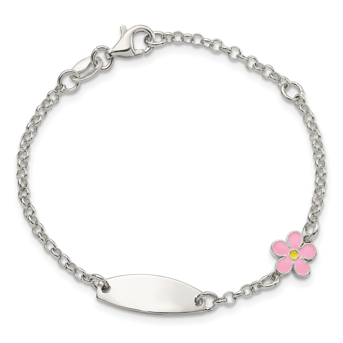Pink Enamel Flower ID Bracelet in Sterling Silver, 7mm - Sophia Jewelers