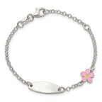 Pink Enamel Flower ID Bracelet in Sterling Silver, 7mm - Sophia Jewelers