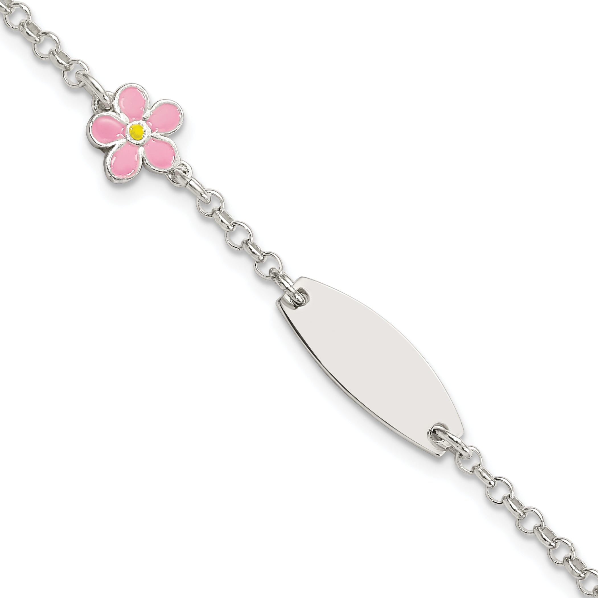 Sterling Silver Childrens Enameled Flower 5.5in Plus 1IN EXT ID Bracelet Main image