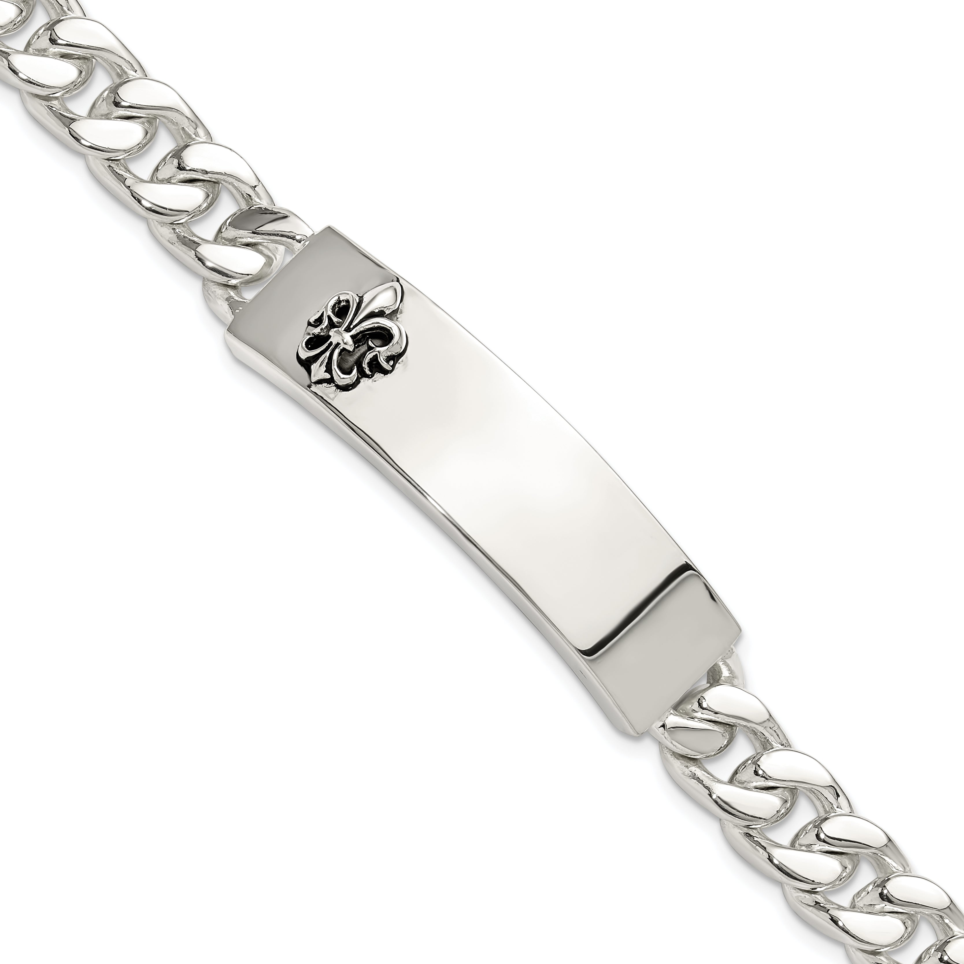 Sterling Silver Antiqued Fleur-de-lis ID Men's Bracelet Main image