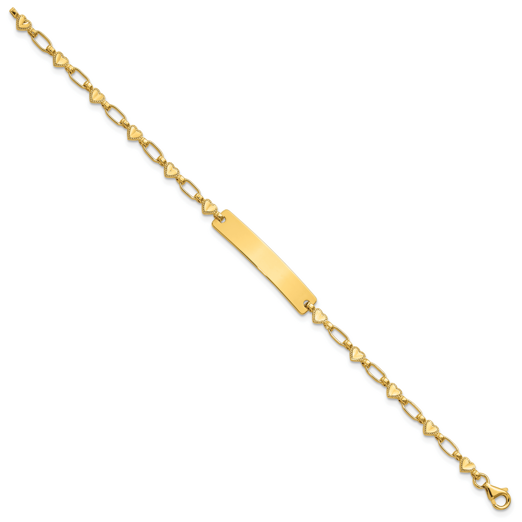 Sterling Silver Flash Gold-plated Engravable Heart Link 30x5.5mm Plate 6.5 inch ID Bracelet