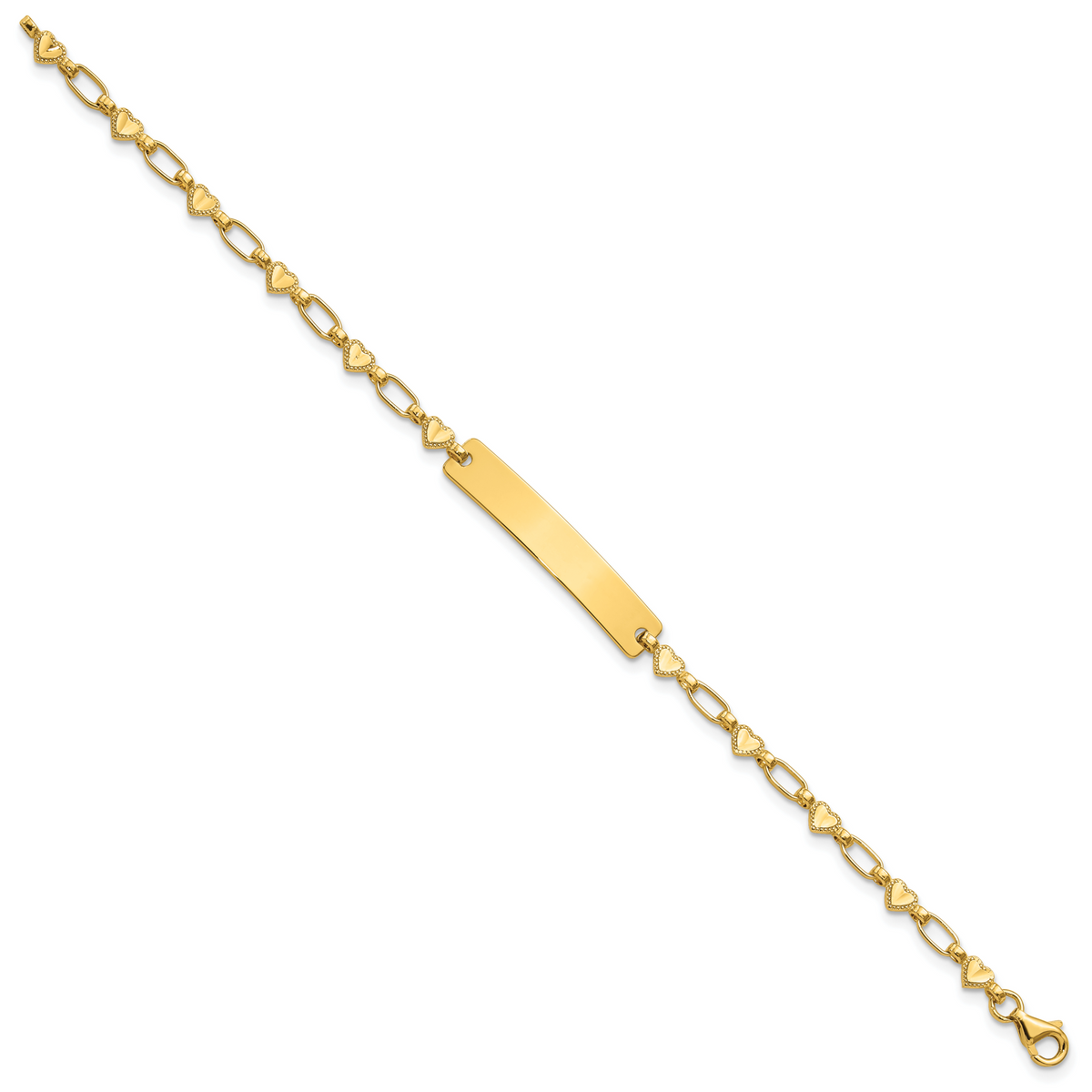 Sterling Silver Flash Gold-plated Engravable Heart Link 30x5.5mm Plate 6.5 inch ID Bracelet