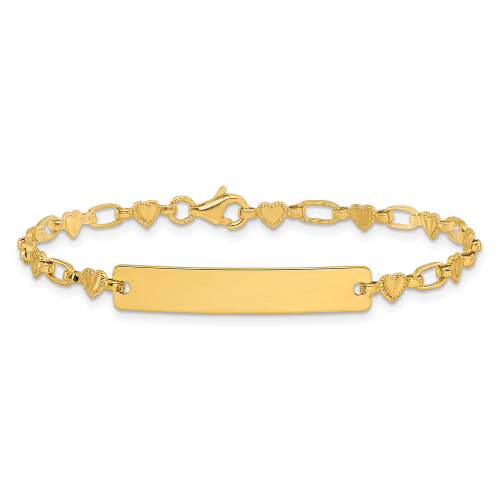 Sterling Silver Flash Gold-plated Engravable Heart Link 30x5.5mm Plate 6.5 inch ID Bracelet