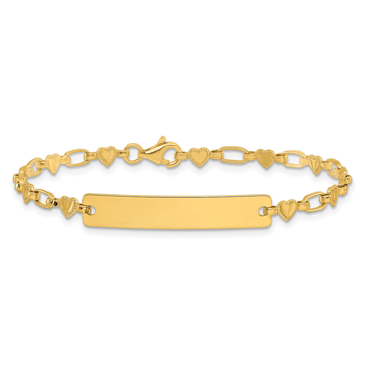 Sterling Silver Flash Gold-plated Engravable Heart Link 30x5.5mm Plate 6.5 inch ID Bracelet