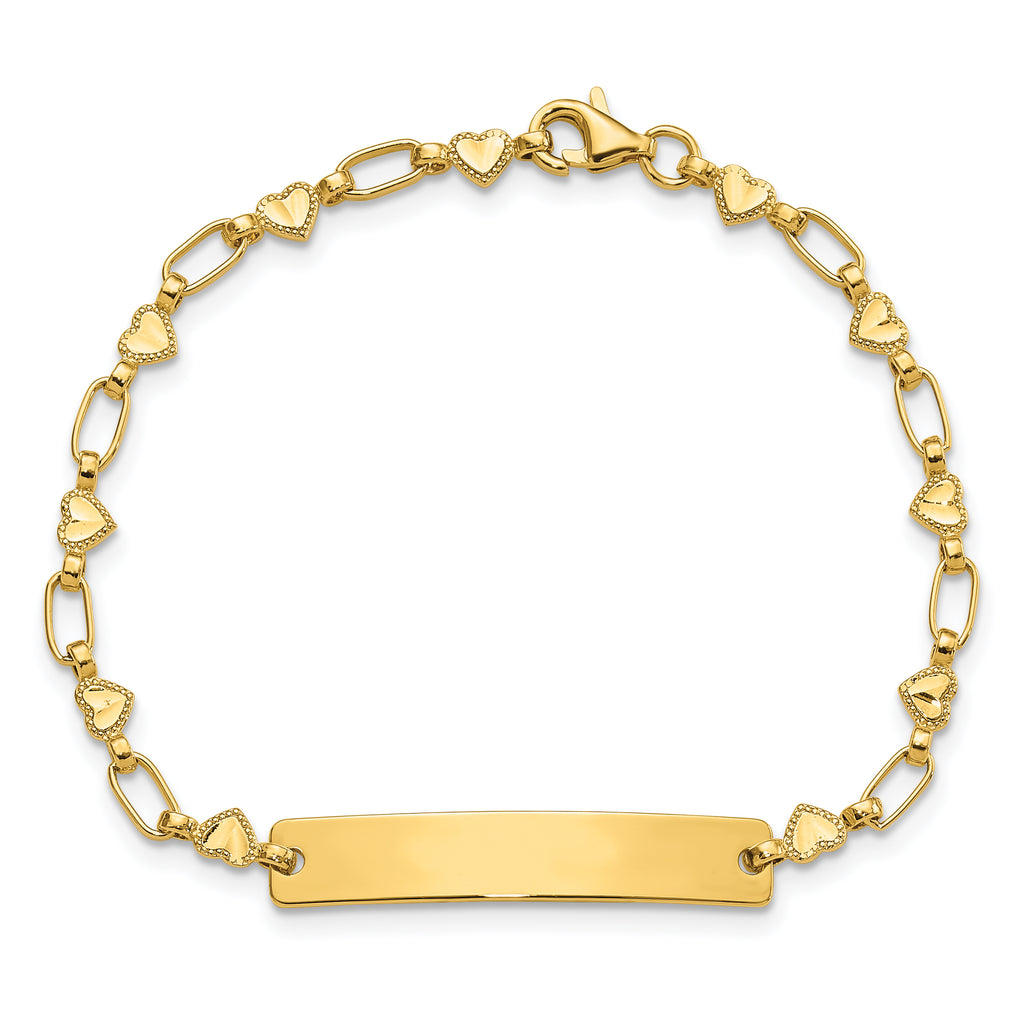 Sterling Silver Flash Gold-plated Engravable Heart Link 30x5.5mm Plate 6.5 inch ID Bracelet