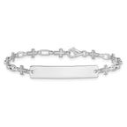 Sterling Silver Rhodium-plated Engravable Cross Link 30x5.5mm Plate 6.25 inch ID Bracelet