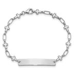 Sterling Silver Rhodium-plated Engravable Cross Link 30x5.5mm Plate 6.25 inch ID Bracelet
