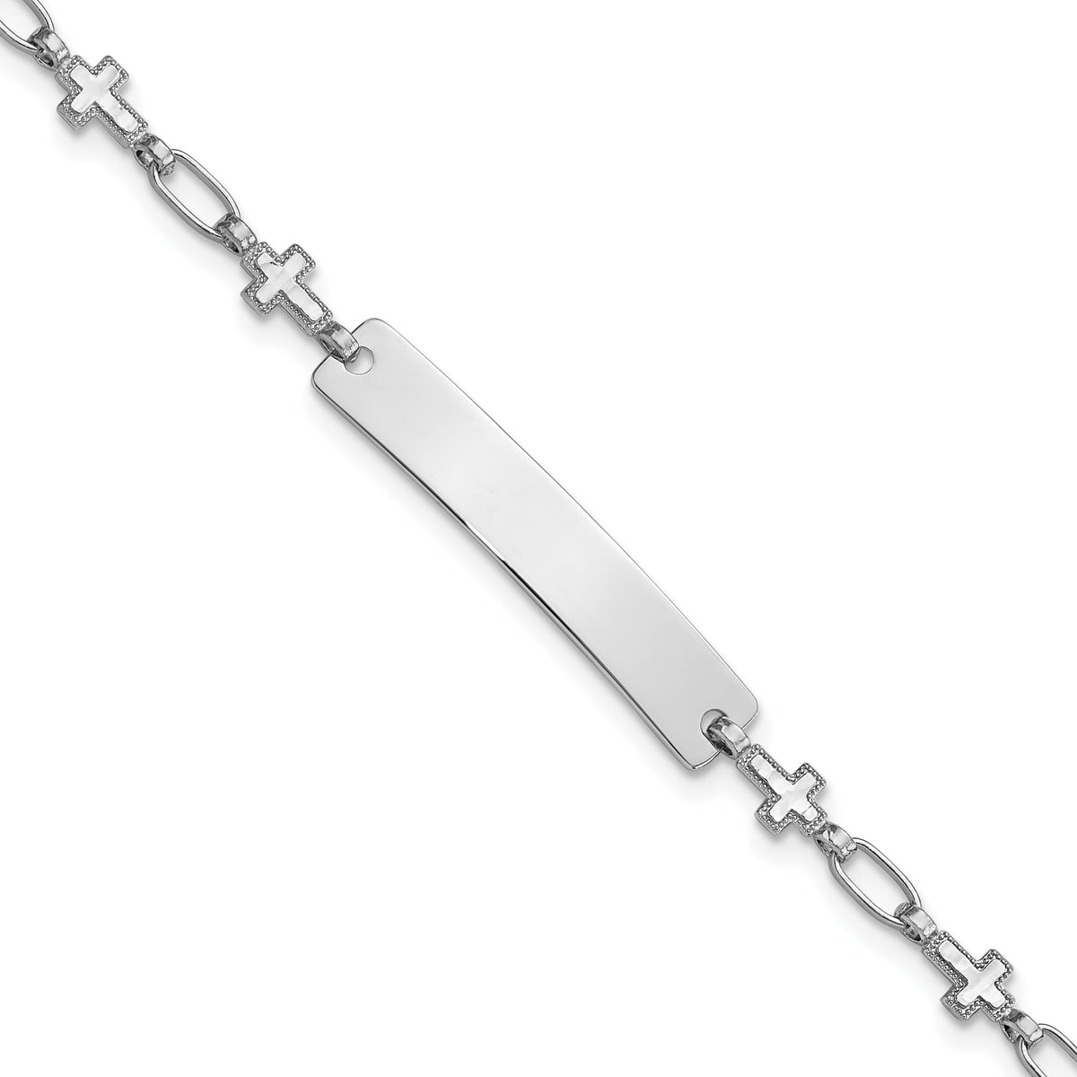 Sterling Silver Rhodium-Rhodium-Plated 6.25 inch Cross Children's ID Bracelet