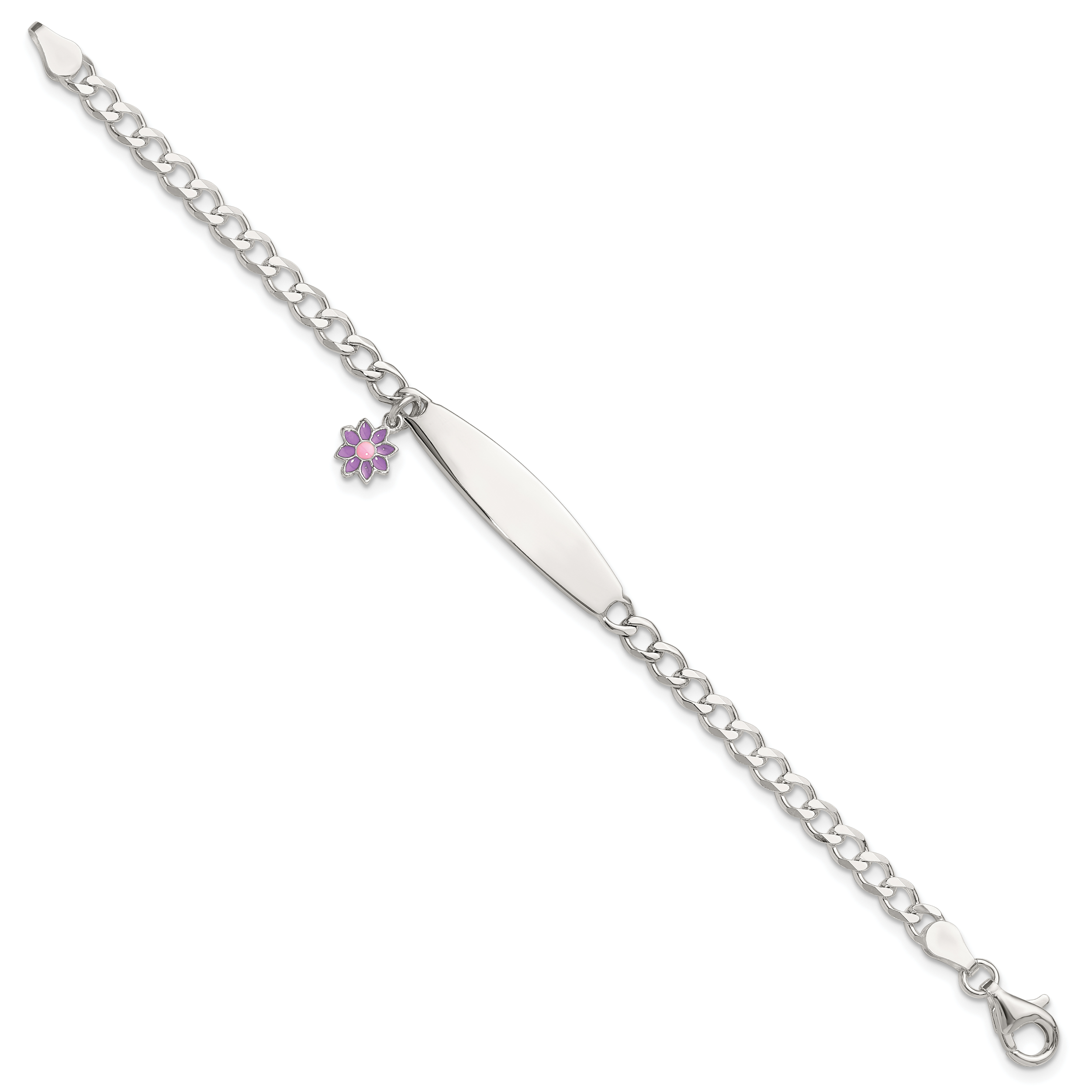 Sterling Silver Polished Enameled Flower Children's ID Bracelet Secondary image