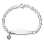 Sterling Silver Purple and Yellow Enameled Flower Charm Curb Link 36x7mm Plate 6 inch ID Bracelet