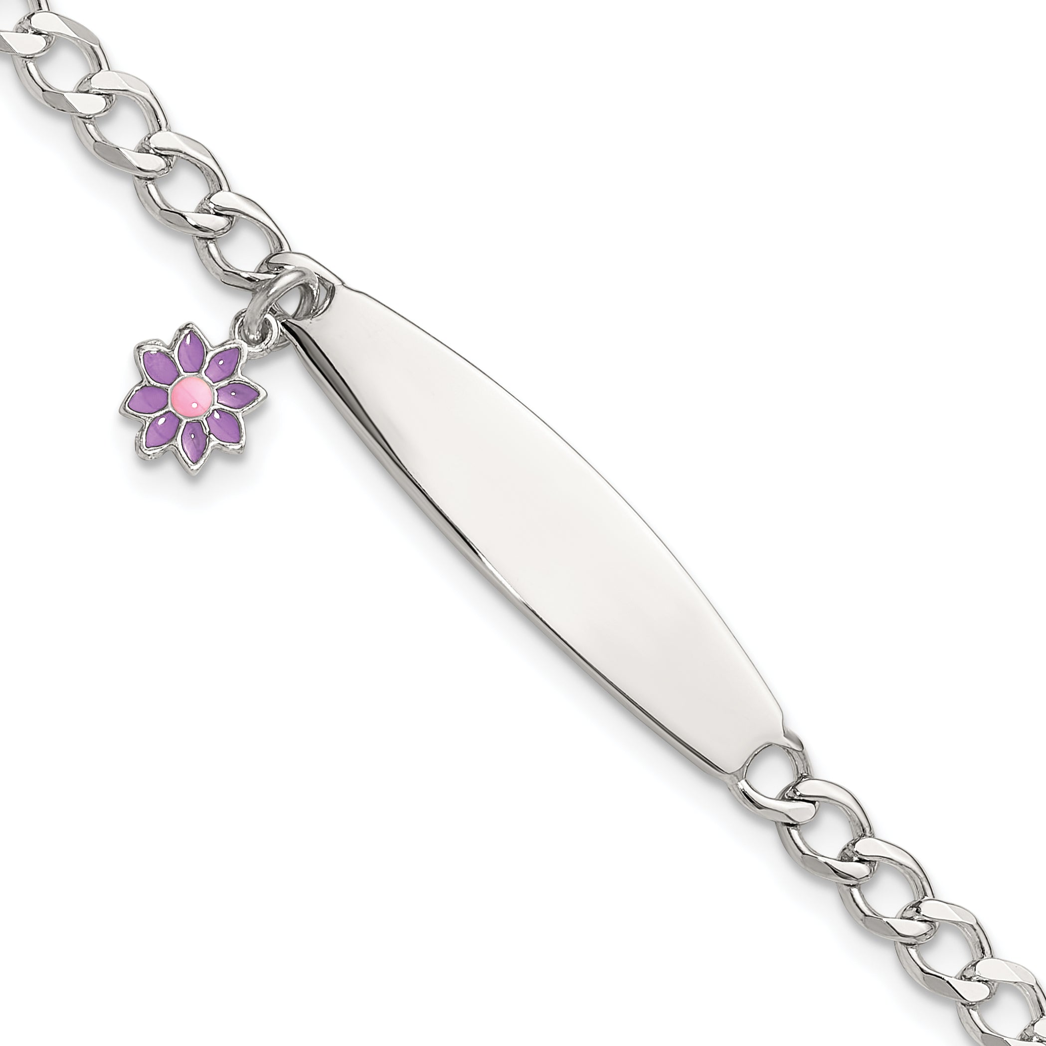 Sterling Silver Polished Enameled Flower Children's ID Bracelet Main image
